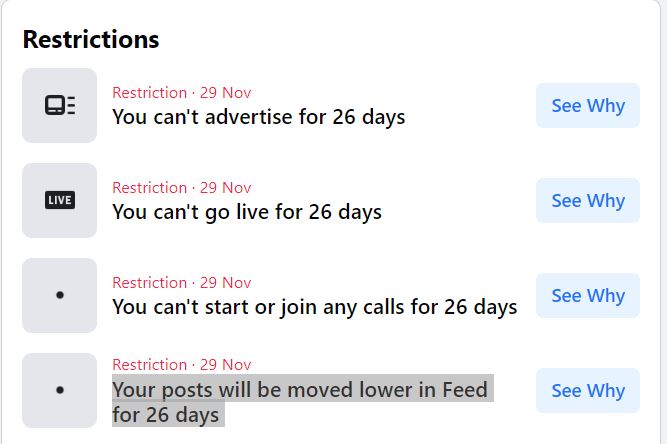 restrictions account facebook