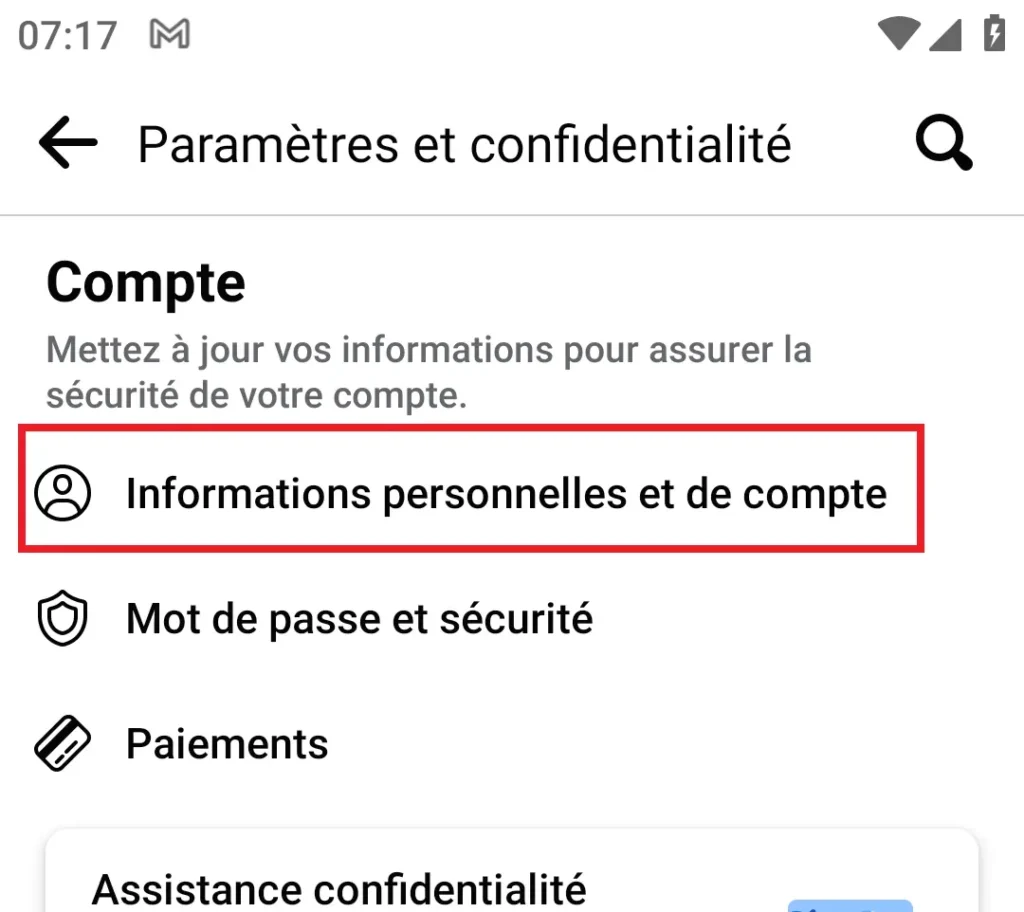 Première étape pour supprimer un compte Facebook